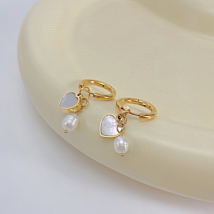 Cercei inox cu perle si scoica [8]