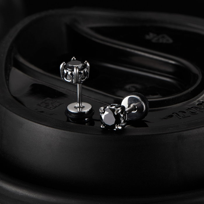 Cercei inox cu zirconii negre [7]