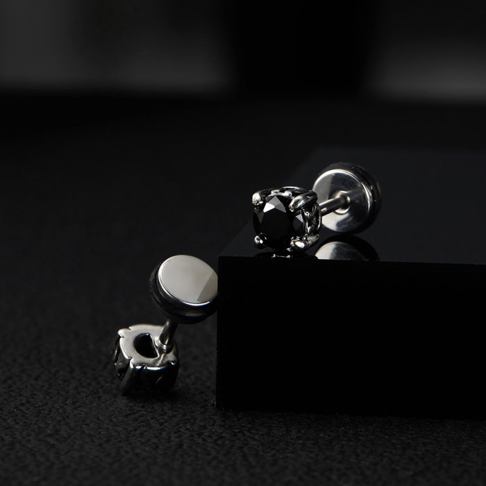 Cercei inox cu zirconii negre [3]