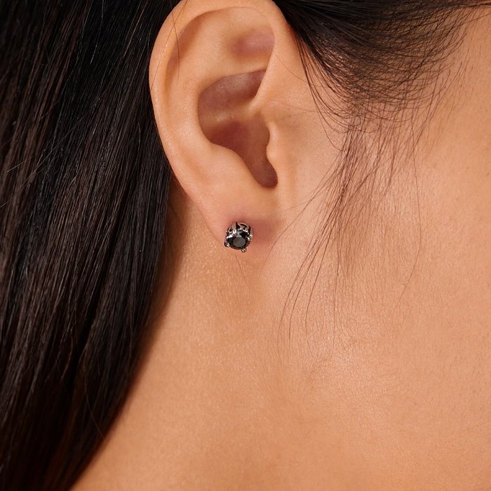 Cercei inox cu zirconii negre [2]