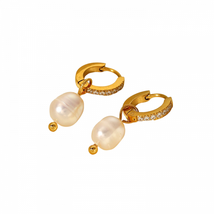 Cercei inox cu zirconii si perla naturala [1]