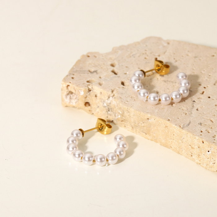 Cercei inox rotunzi cu perle sintetice [4]