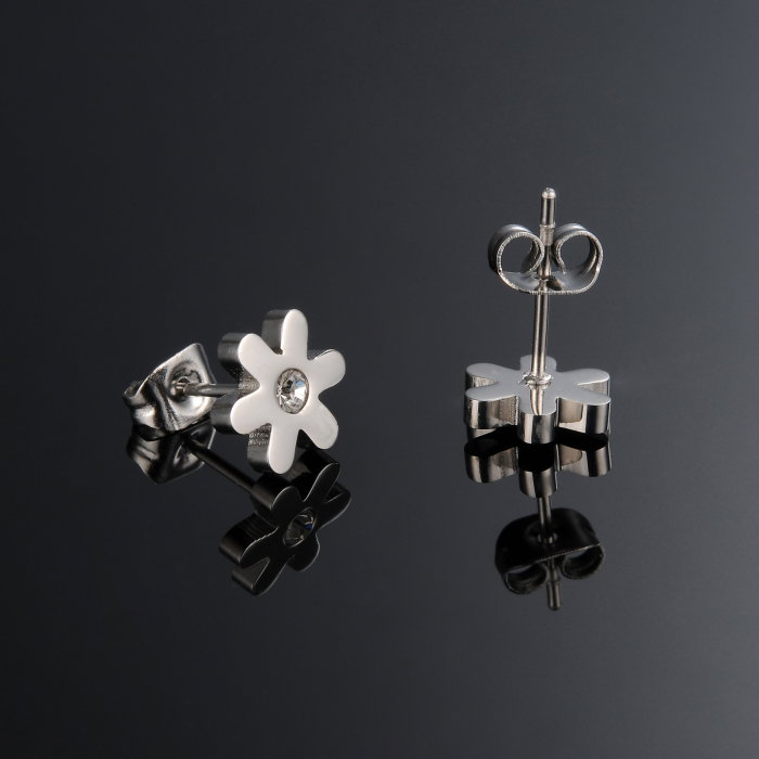 Cercei inox floare cu zirconiu [3]