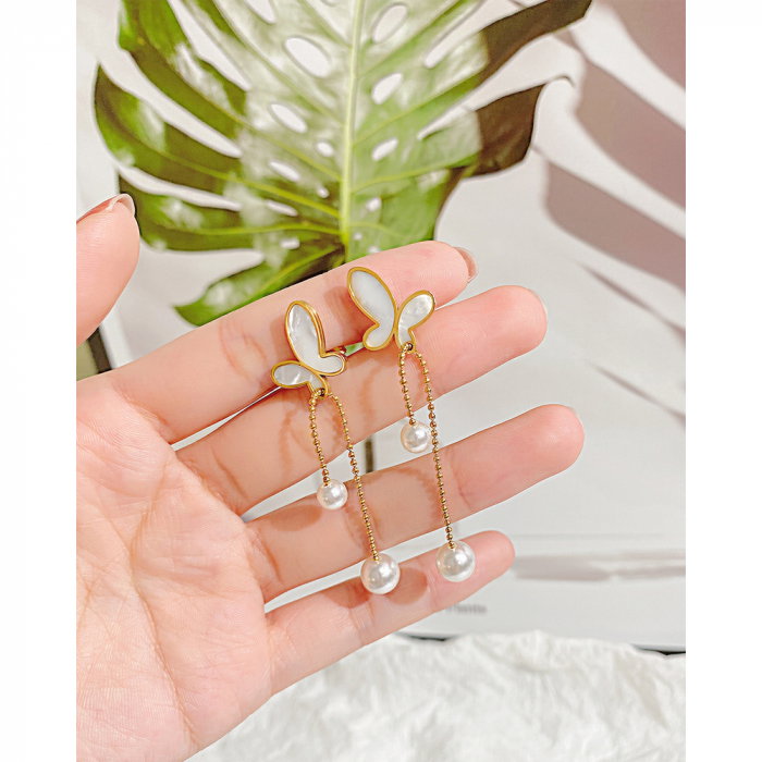 Cercei inox fluturasi si perle [11]