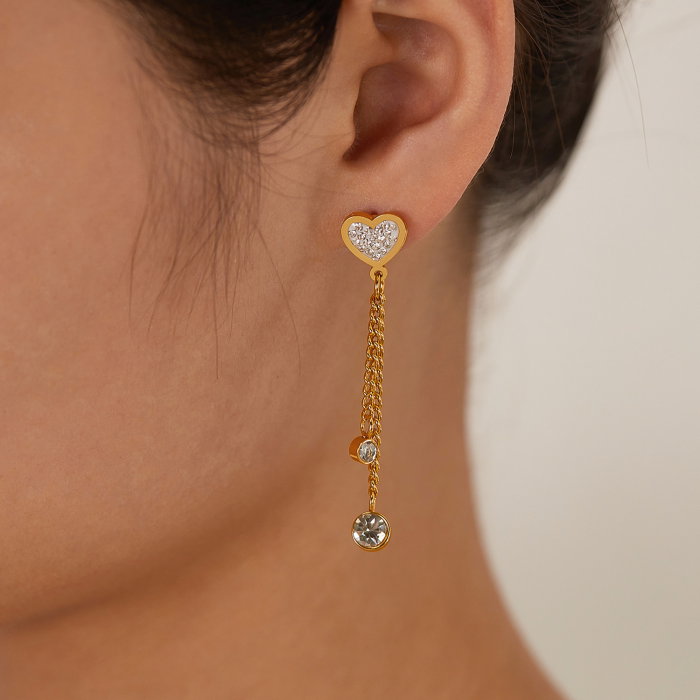 Cercei inox lungi cu inimioare si zirconii [12]