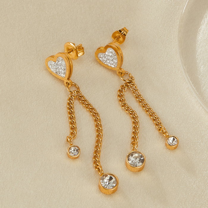 Cercei inox lungi cu inimioare si zirconii [5]