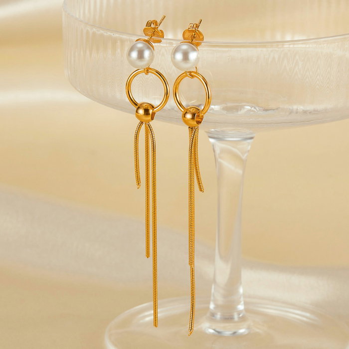 Cercei inox lungi cu perle [14]