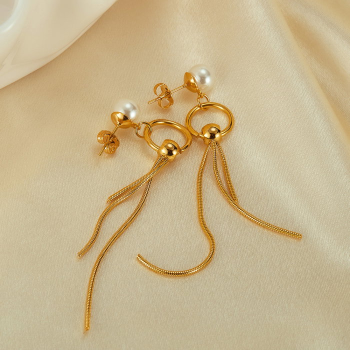 Cercei inox lungi cu perle [5]