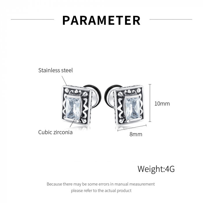 Cercei inox patrati cu zirconiu [6]