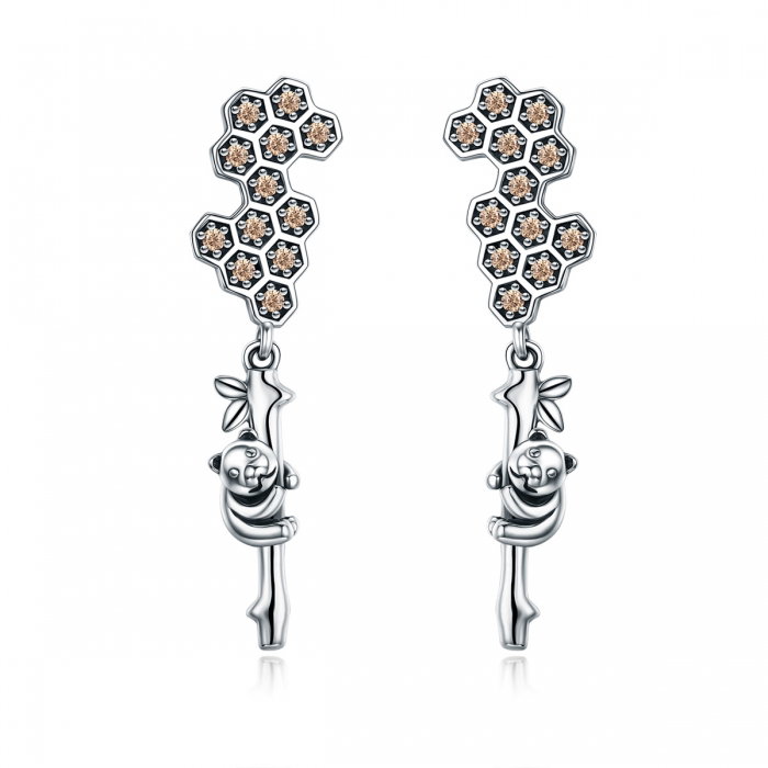 Cercei lungi din argint 925 cu fagure si ursuleti - Be Nature EST0016 [1]