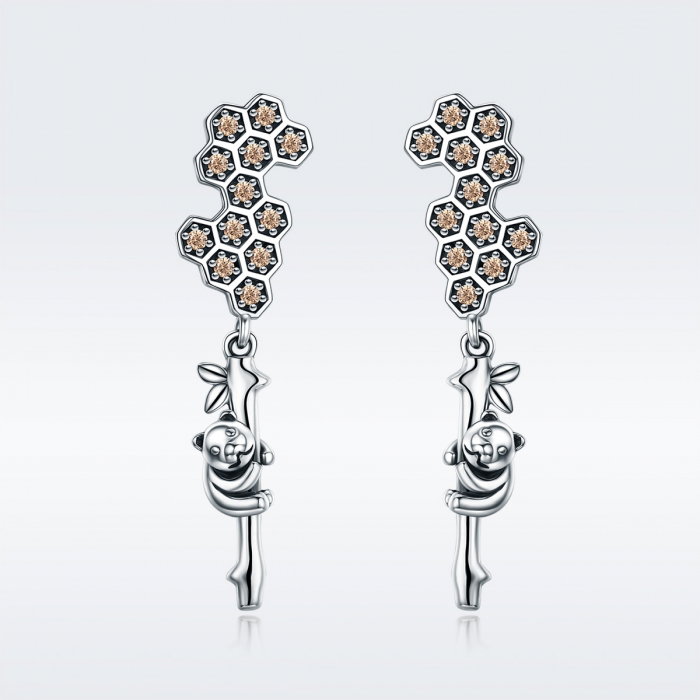 Cercei lungi din argint 925 cu fagure si ursuleti - Be Nature EST0016 [3]