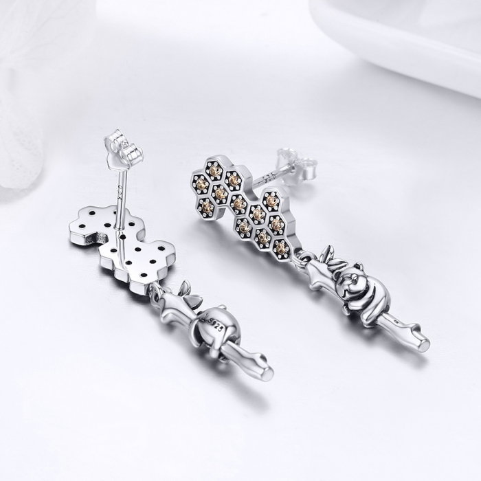 Cercei lungi din argint 925 cu fagure si ursuleti - Be Nature EST0016 [5]