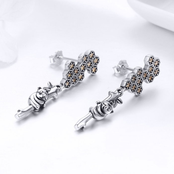 Cercei lungi din argint 925 cu fagure si ursuleti - Be Nature EST0016 [2]