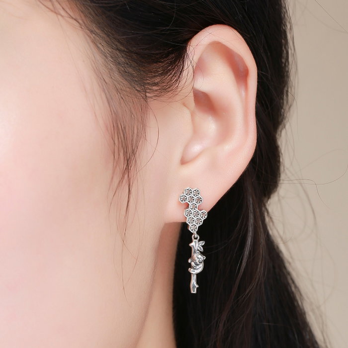 Cercei lungi din argint 925 cu fagure si ursuleti - Be Nature EST0016 [6]