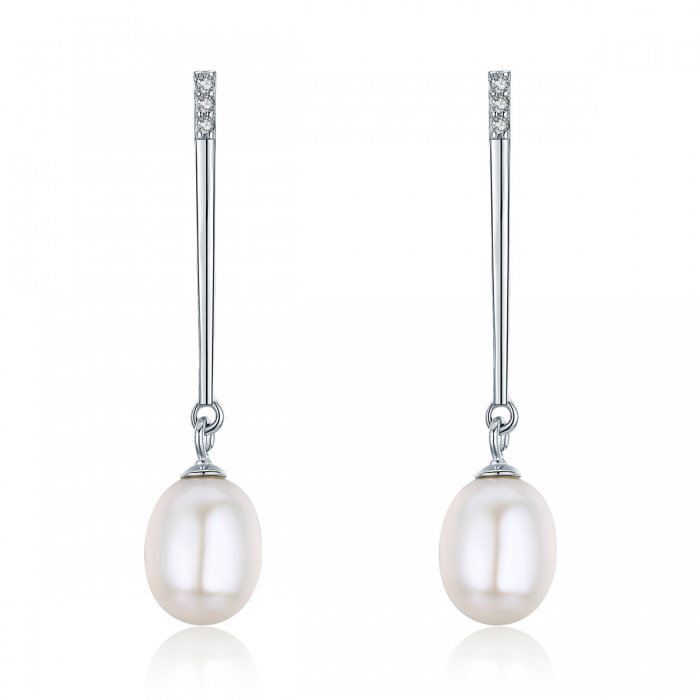 Cercei lungi din argint 925 cu perle fine si zirconii albe - Be Elegant EST0010 [1]