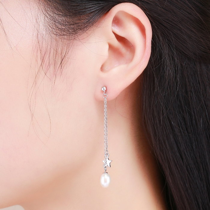 Cercei lungi din argint 925 cu perle fine, stelute si zirconii albe - Be Elegant EST0011 [6]