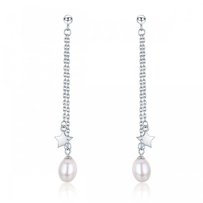 Cercei lungi din argint 925 cu perle fine, stelute si zirconii albe - Be Elegant EST0011 [1]