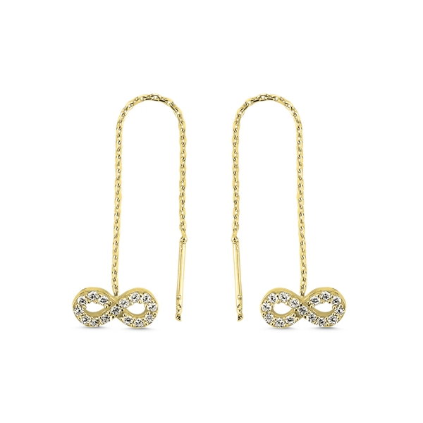 Cercei lungi din argint placat cu aur, cu simbolul infinit si zirconii albe  - ETU0103 [1]