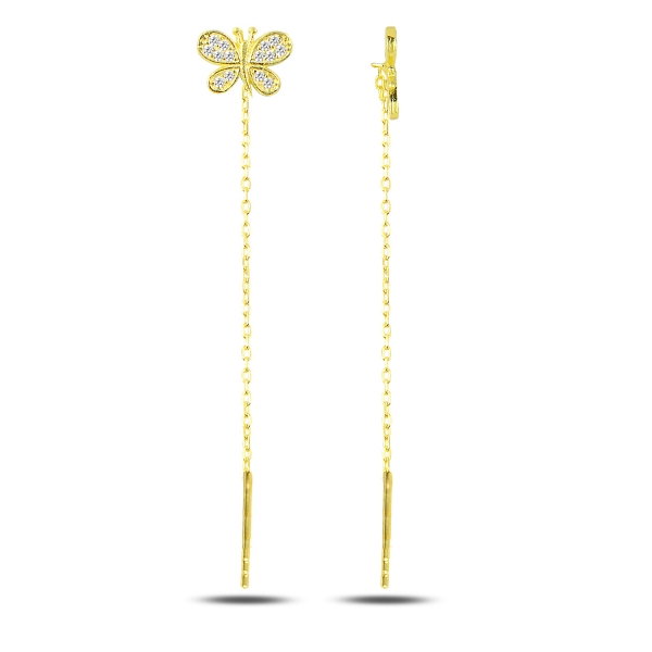 Cercei lungi din argint placat cu aur galben, cu fluturasi - ETU0133 [1]