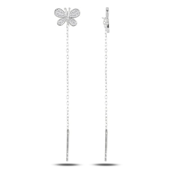 Cercei lungi din argint placat cu rodiu, cu fluturasi - ETU0134 [1]