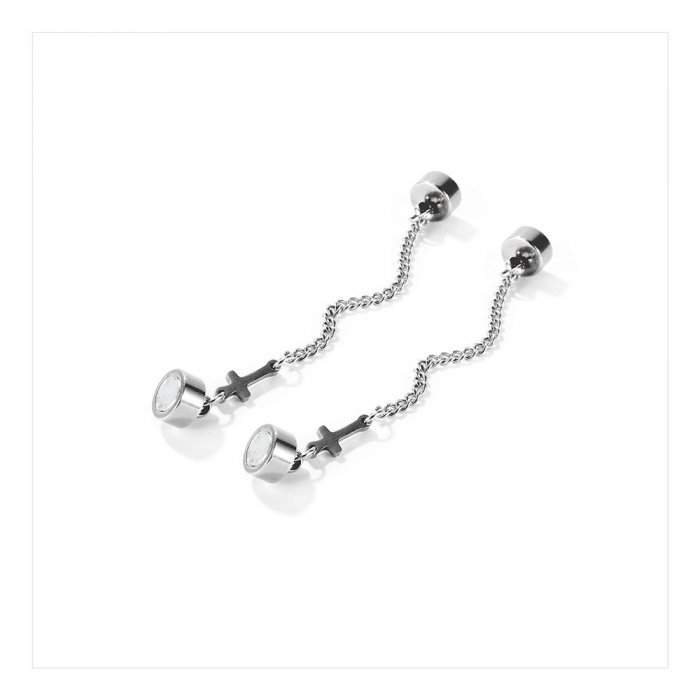 Cercei magnetici din inox cu lant si cruciulita [7]