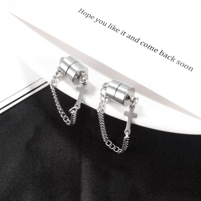 Cercei magnetici din inox cu lant si cruciulita [5]