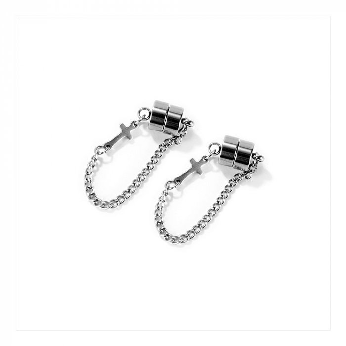 Cercei magnetici din inox cu lant si cruciulita [3]