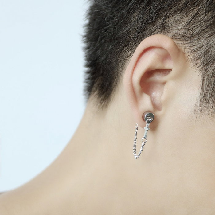 Cercei magnetici din inox cu lant si cruciulita [2]