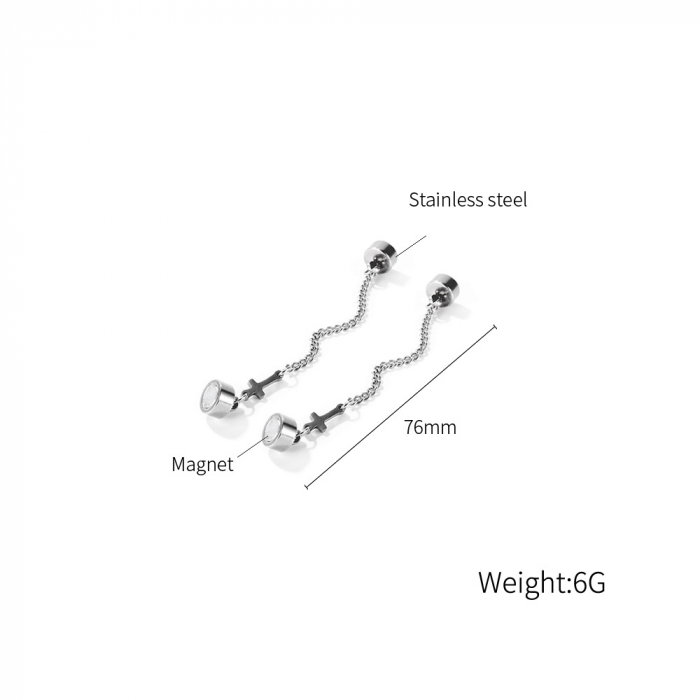 Cercei magnetici din inox cu lant si cruciulita [4]