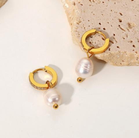 Cercei inox cu zirconii si perla naturala [2]