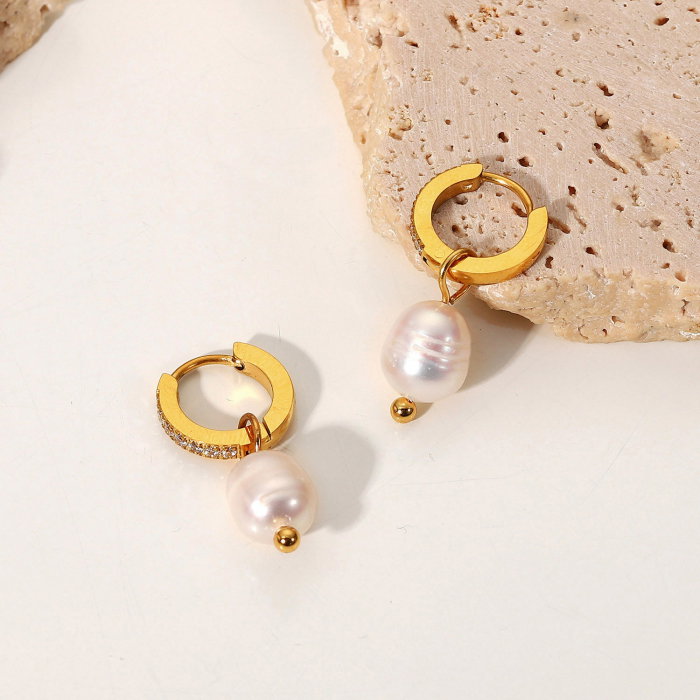 Cercei inox cu zirconii si perla naturala [5]