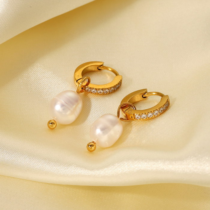 Cercei inox cu zirconii si perla naturala [4]