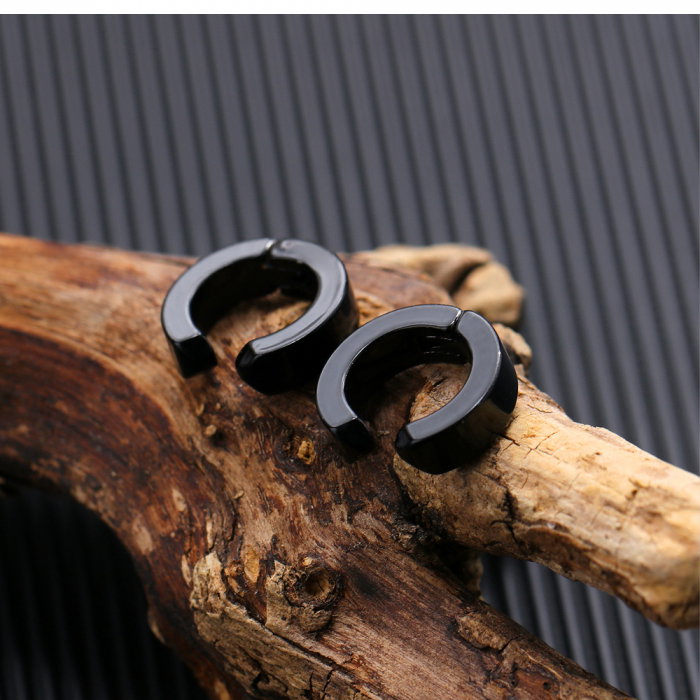 Cercei rotunzi clips din inox negru [3]