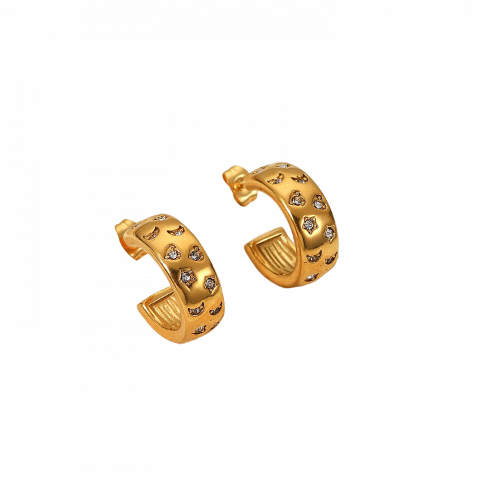 Cercei rotunzi din inox auriu cu zirconii [1]