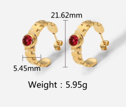 Cercei rotunzi din inox auriu cu zirconii rosii [1]