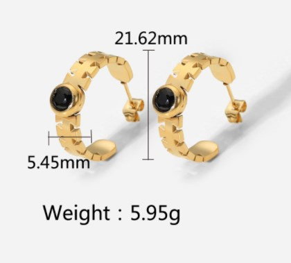 Cercei rotunzi din inox auriu cu zirconii negre [1]