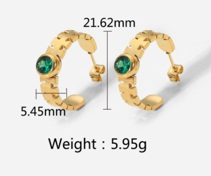 Cercei rotunzi din inox auriu cu zirconii verzi [1]