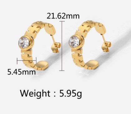 Cercei rotunzi din inox auriu cu zirconii bleu [1]