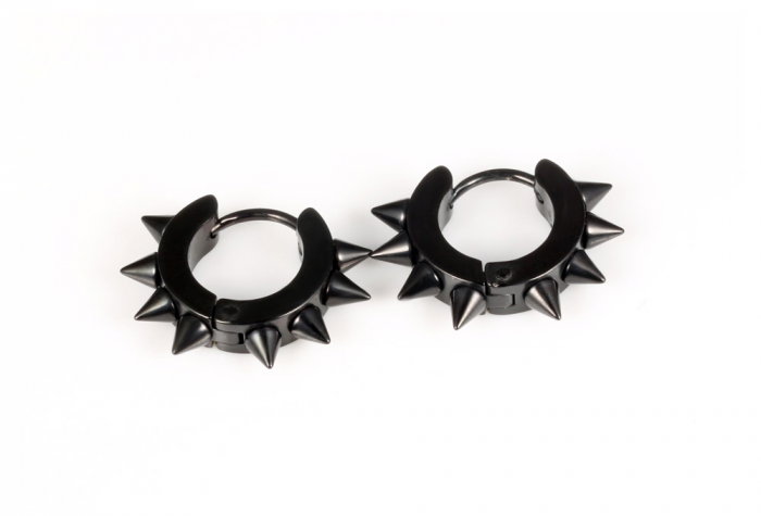 Cercei rotunzi Punk din inox negru [3]