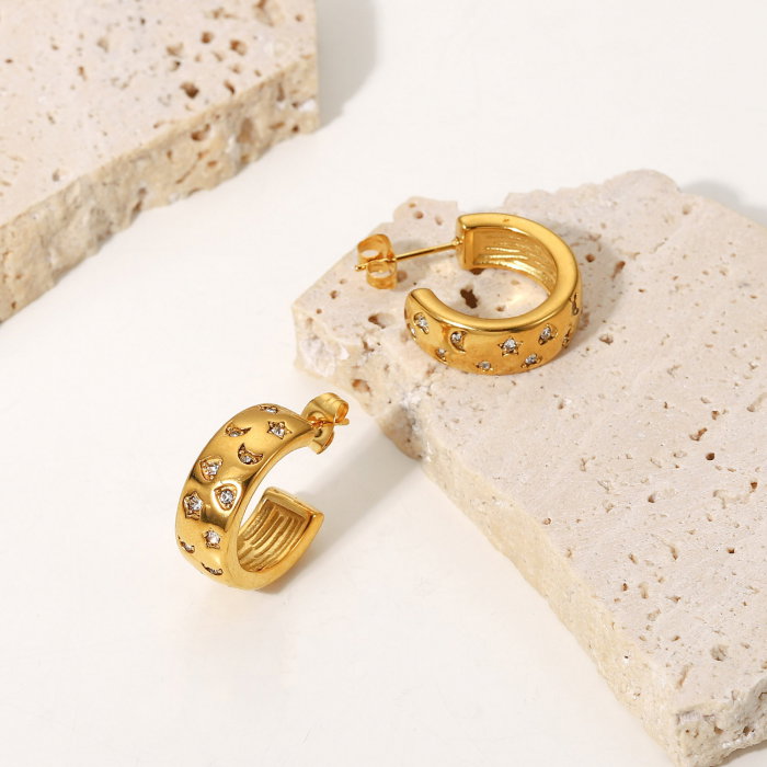 Cercei rotunzi din inox auriu cu zirconii [7]