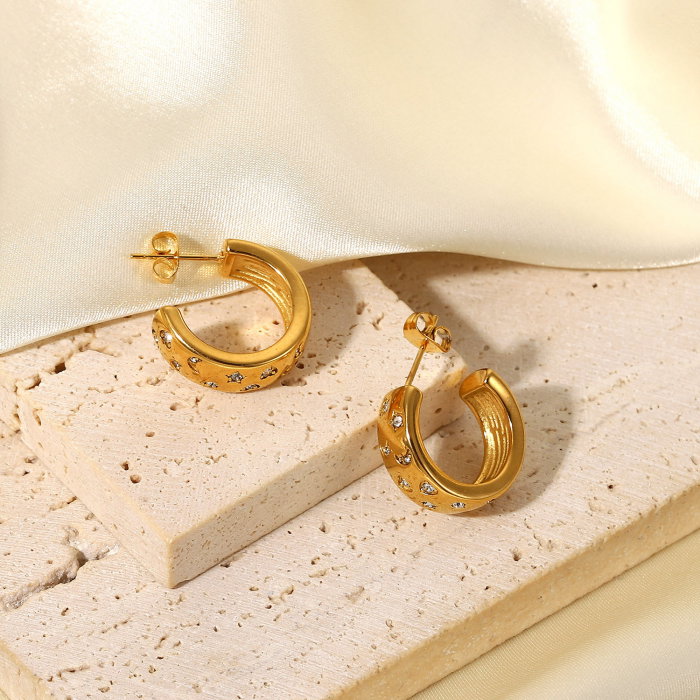 Cercei rotunzi din inox auriu cu zirconii [3]