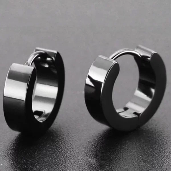 Cercei rotunzi simpli negri din otel inox [7]