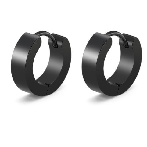 Cercei rotunzi simpli negri din otel inox [9]