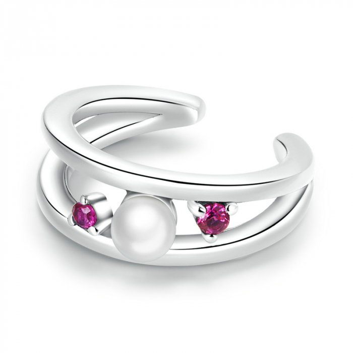 Cercel argint ear cuff pisicuta cu perla si zirconii, peste ureche [1]