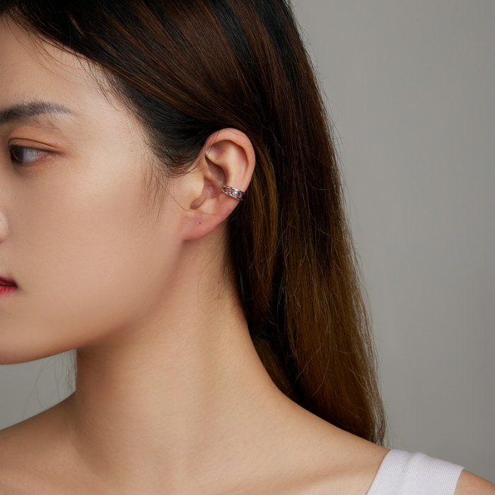 Cercel argint ear cuff pisicuta cu perla si zirconii, peste ureche [7]