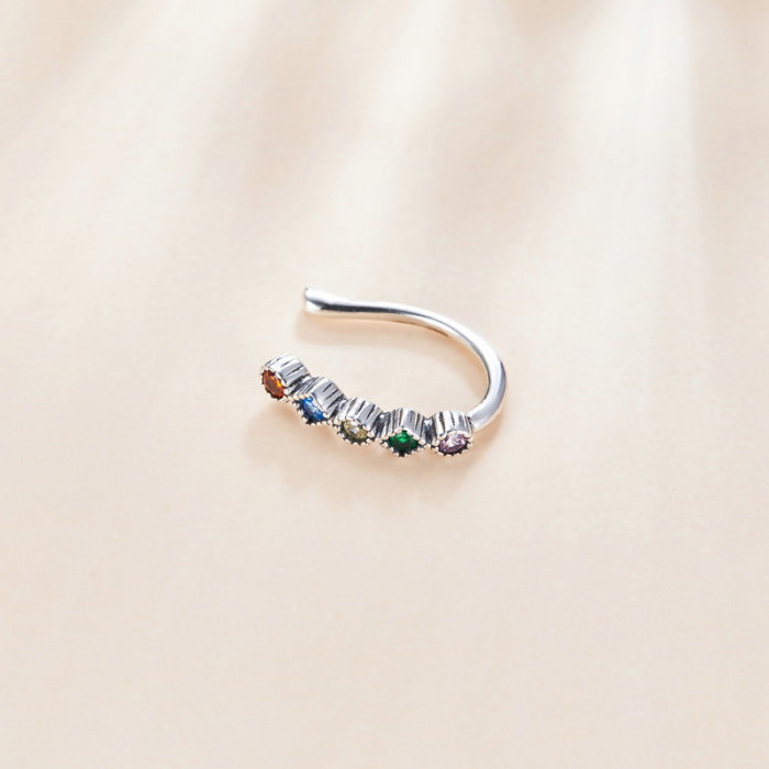 Cercel argint ear cuff pisicuta cu zirconii colorate, peste ureche [4]