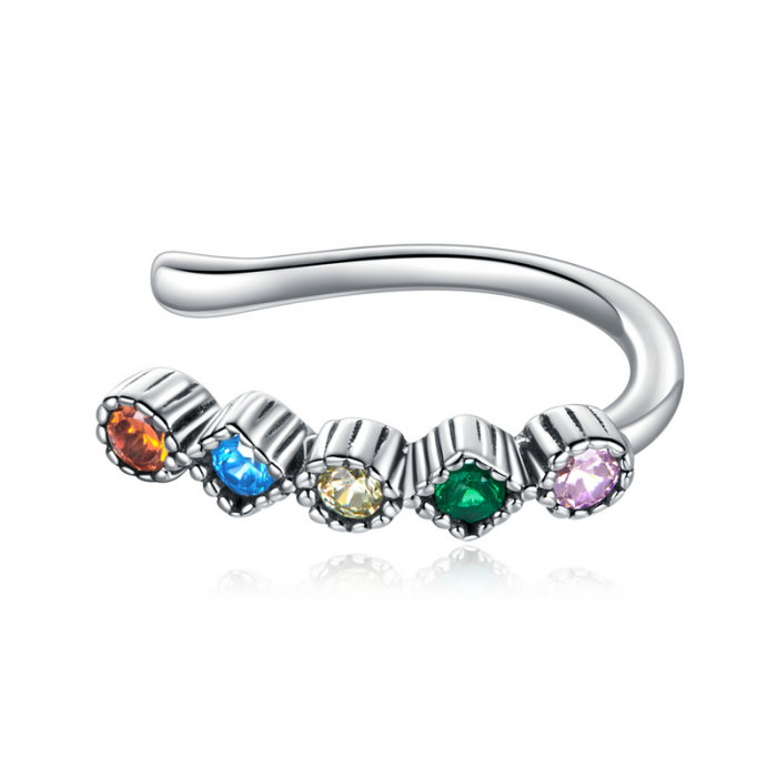 Cercel argint ear cuff pisicuta cu zirconii colorate, peste ureche [1]