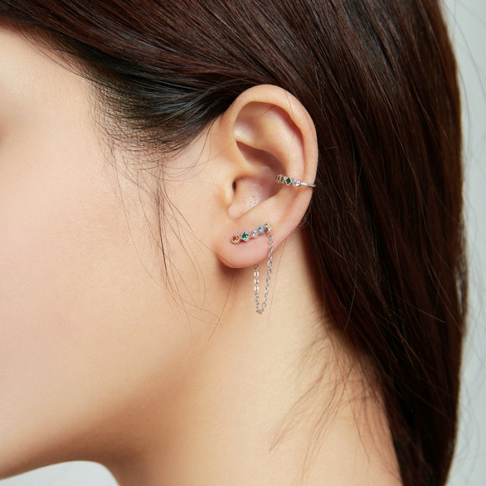 Cercel argint ear cuff pisicuta cu zirconii colorate, peste ureche [8]