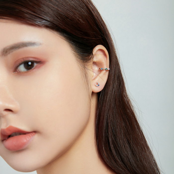 Cercel argint ear cuff pisicuta cu zirconii colorate, peste ureche [2]