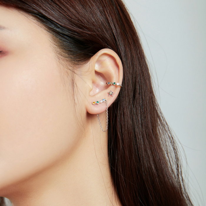 Cercel argint ear cuff pisicuta cu zirconii colorate, peste ureche [9]